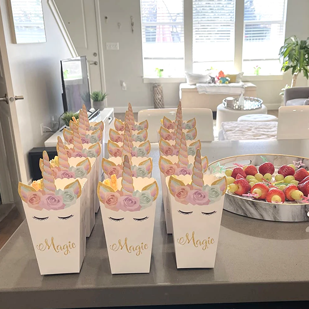 6/12pcs Unicorn Popcorn Box Un - Food Snacks For Baby Shower 评论和价格