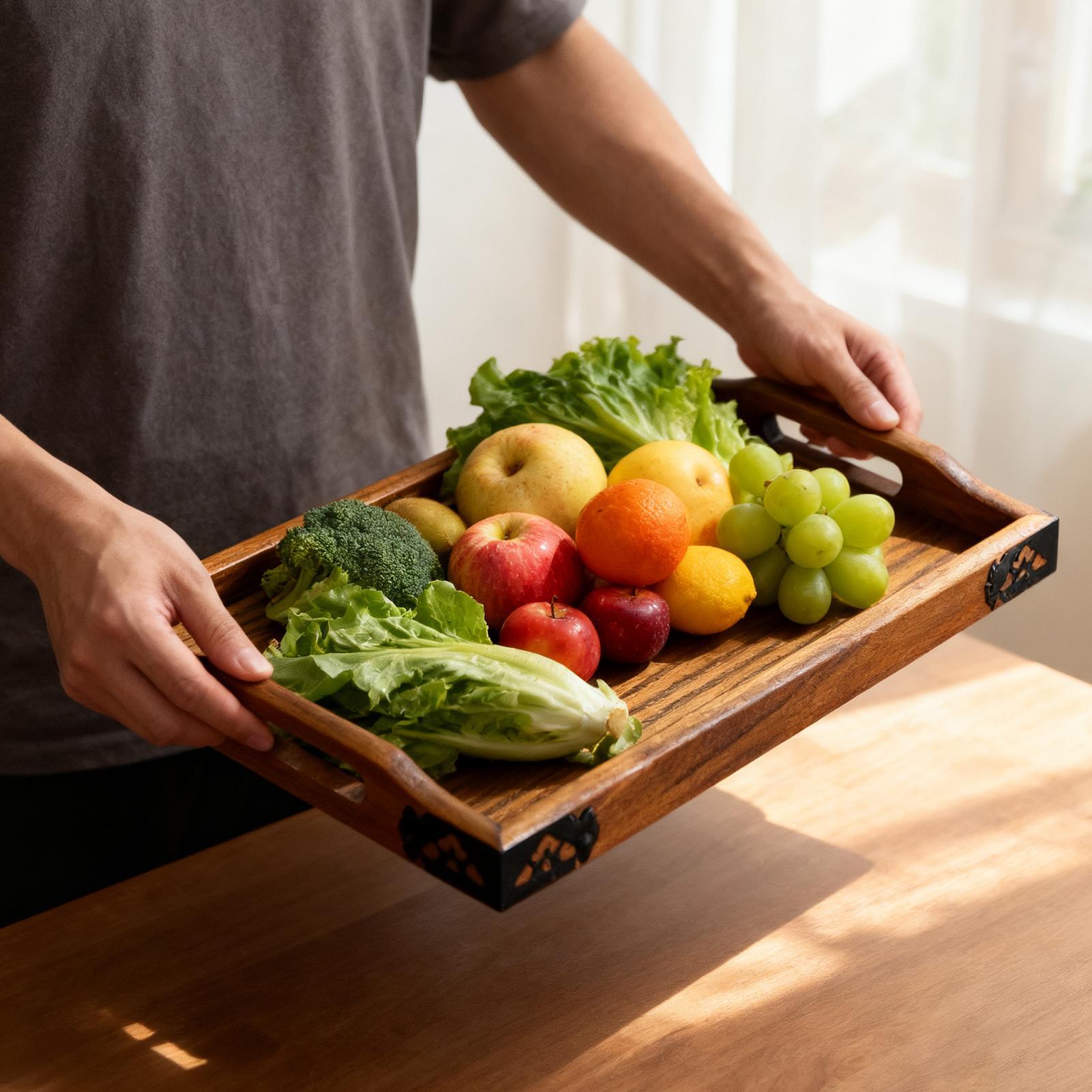 Wooden Serving Tray with Handl - Food Platter Snacks 评论和价格